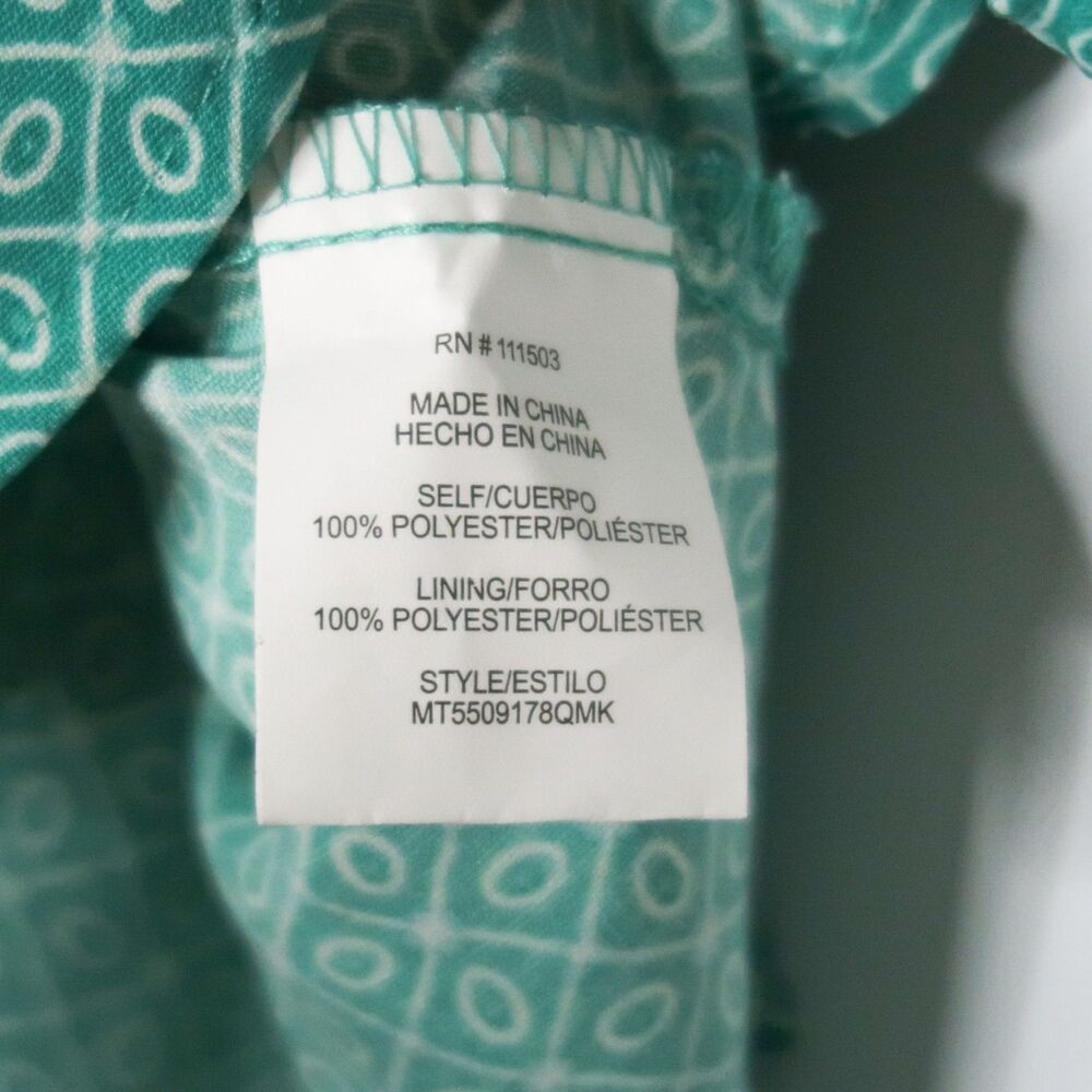 Meraki Womens‎ Blouse Size Large Teal Green Geometric Peplum Tie Waist Boho - Picture 6 of 8